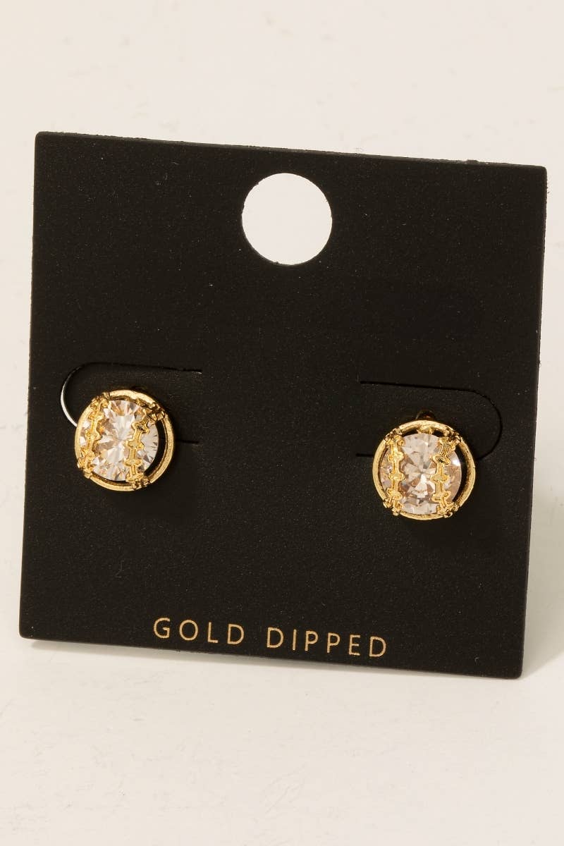 Gold-dipped earrings on a black card with 'Gold Dipped' text.
