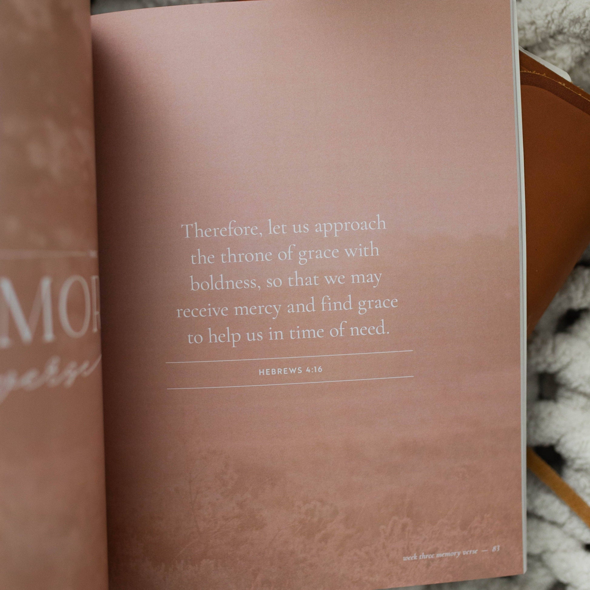 Open book with a quote on a textured surface