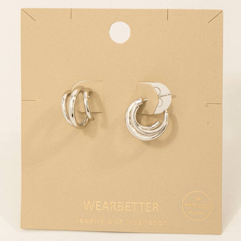 Silver hoop earrings on a 'Wearbetter' branded card