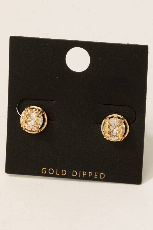 Gold-dipped earrings on a black card with 'Gold Dipped' text.